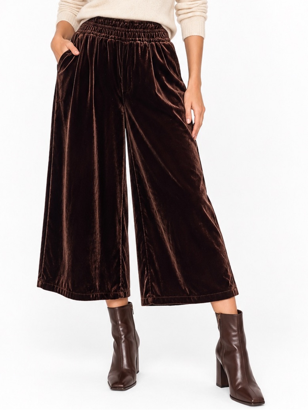 NWT Anthropologie Somerset Velvet Cropped Wide Leg Pants Chocolate Brown XLP